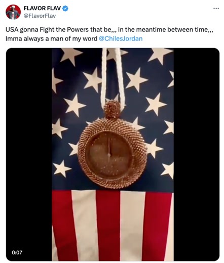 Flavor Flav makes bronze clock necklace for Jordan Chiles