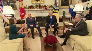 'See? We get along,' Trump says moments after openly clashing with the top two Democratic lawmakers at an Oval Office meeting about government funding, throwing into question whether a deal was possible ahead of a deadline later this month. https://reut.rs/2EtpeUa | Reuters