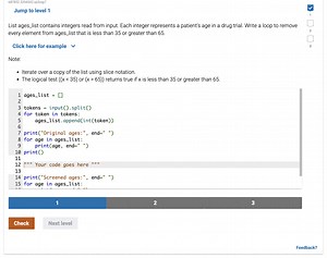 List ages_list contains integers read from input. Each integer ... | Filo