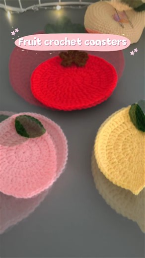 New launch!!! Fruit crochet coasters 🍅🍋🍑!!! #handmadeproducts #crochetcoaster #handmadecoasters
