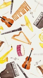 Vertical loop video of watercolor illustrations of musical...