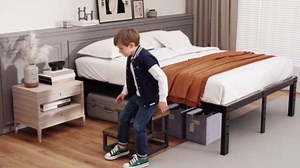 Step Stool, Wood and Metal Step for Adults Kids, Bedside Stepping Stool for High Bed with Round Corners, 2 Steps Foot Stool for Kitchen Bedroom, Load 500 LB, Beige