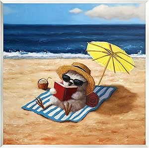 Stupell Industries Bird Sunbathing Reading Beach Wood Wall Art, Design by Lucia Heffernan