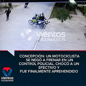 CONCEPCIÓN: UN MOTOCICLISTA SE NEGÓ A FRENAR EN UN CONTROL POLICIAL, CHOCÓ A UN EFECTIVO Y FUE FINALMENTE APREHENDIDO Durante la mañana del domingo un control policial preventivo se desarrollaba en calle Shipton (sobre Plaza Haimes al frente del estadio de Concepción Fútbol Club) cuando un motociclista se negó a frenar, aceleró y embistió al efectivo policial dándose a la fuga. Rápidamente personal de la motorizada inició la persecución y procedieron a la aprehensión en calle La Rioja y Obispo C