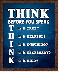 Poster Master Think Poster - Think Before You Speak Print - Educational Art - Teaching Art - Gift for Student, Teacher - Perfect Wall Decor for Classroom, Library, Dorm, 8x10 Brown Framed
