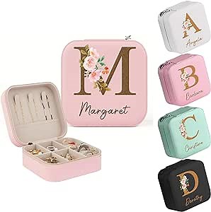Personalized Jewelry Box - Custom Travel Jewelry Case, Bridesmaid Gifts, Mini Jewelry Holder Organizer, Personalized Gifts for Women Her Girlfriend Mom Girls for Christmas Valentines Birthday Wedding
