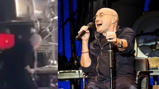 Phil Collins injured after falling over backwards on stage - video
