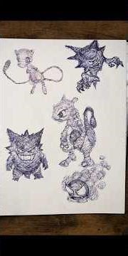 Abstract Mewtwo & Mew drawn with both my hands