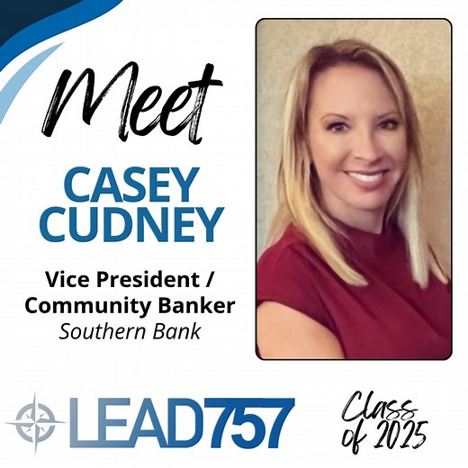 Introducing Casey Cudney with the LEAD757 Class of 2025! Casey’s all about connections, whether it’s helping clients reach their goals, or finding the best spots to enjoy in Hampton Roads. As Vice President and Community Banker at Southern Bank, she brings expertise, dedication, and a friendly approach to everything she does. Off the clock, Casey loves celebrating the local scene. You’ll find her dancing through the Masquerade in Ghent 🎭 or savoring every bite at Orapax Restaurant and Bar, her