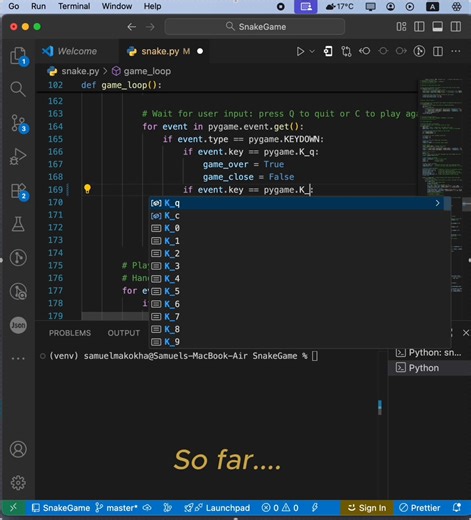 Snake game in python Progress | Makos TechSolutions | Facebook