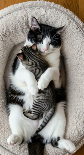 Mom Cat’s Perfect Hug Kitten won’t let go 🐾 Cutest cuddle moment #cats #kittens #pets