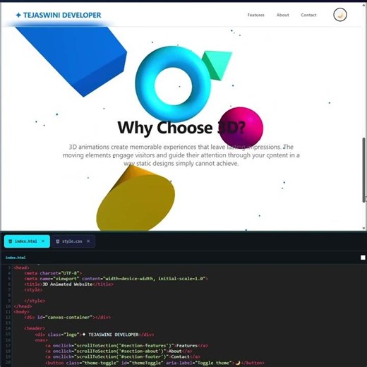 Modern 3D Website Animation | HTML CSS JavaScript