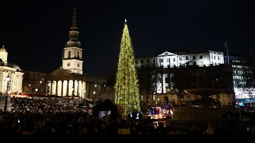 Watch: Trafalgar Square's Christmas tree lights switched on