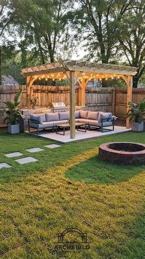 Modern Backyard Makeover: Kitchen, Pergola & Fire Pit | ArchBuild Studio