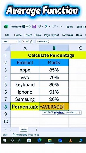 How to use Excel AVERAGE Formula | Percentage Calculation Made Easy #excel#average#viralshorts