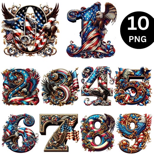 American Flag Numbers PNG Bundle, Patriotic Eagle Clipart (digital Download) - Etsy