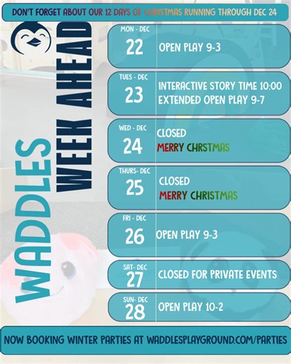 We’re heading into a cozy, festive week at Waddles  Here’s a look...