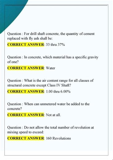 Concrete Batch Plant Operator Exam FDOT – Verified Questions and CORRECT ANSWERs – Graded A+