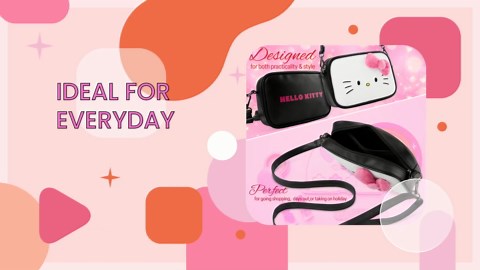 Hello Kitty Sanrio Crossbody Bags Girls, Teens, Anime Purse, Kawaii Shoulder Bag, Gifts for Girls (Black/White Hello Kitty)