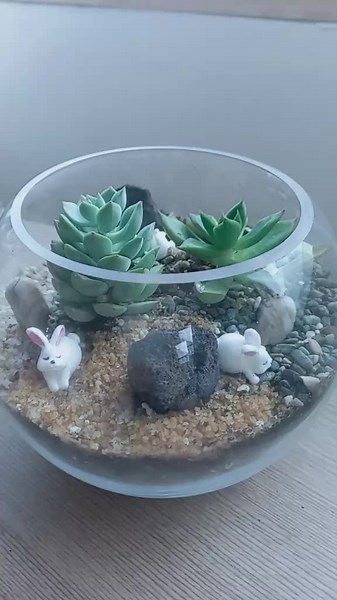 Beautiful Mini Terrarium with Rabbit Figurine