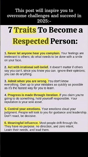 7 Powerful Traits to Become a Respected Person. #respect #selfimprovement #motivation