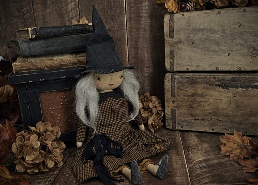 Primitive Halloween Witch Doll Home Decor - Autumn Folk Art Dolly - Pretty Farmhouse Witch Doll Halloween Accent - Perfect Gift for Her Mom - Etsy