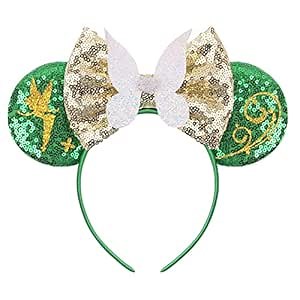 FACHPINT Green Fairy Mouse Ears for Girl, Glitter Mouse Ears for Women Party Princess Decoration Cosplay Costume