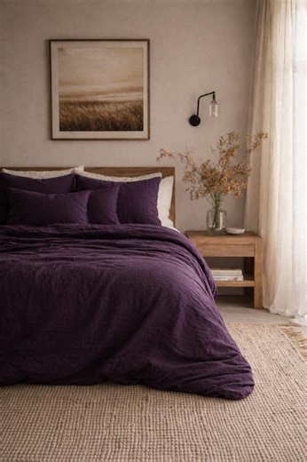 Dark Purple Linen Duvet Cover –soft Washed Pure Linen Bedding, Luxury Natural Bed Cover, Bed Decor, Comforter Cover, King Queen Duvet Cover - Etsy