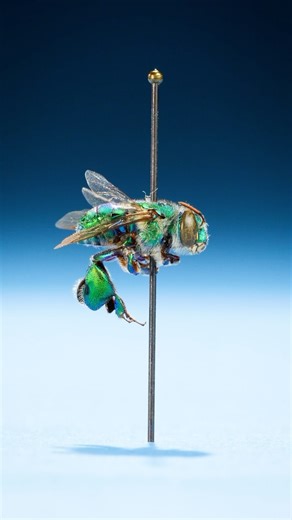 Odd Animal Specimens on Instagram: "Orchid bees have enormous back legs. The males specifically have large hind tibias. Why? In this video, we explain how male orchid bees store flower fragrances in their back legs to create unique perfumes. They use these perfumes to attract female orchid bees. #animals #science Specimen use made possible by the University of Michigan Museum of Zoology"