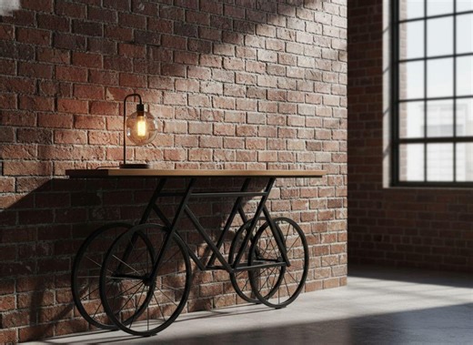 Rustic Farmhouse Console Table – Industrial Bicycle Metal Base, Narrow Entryway Accent Table - Etsy
