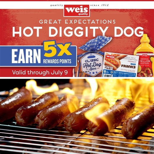 7.7K views · 19 reactions | Hot diggity dog!  Earn 5X Weis Rewards Points on selected items for your next hot dog roast! Shop Now - https://www.weismarkets.com/shop/?pagesize=20&product_deal_group_id=263746294&apply_user_tags=1 | Weis Markets | Facebook
