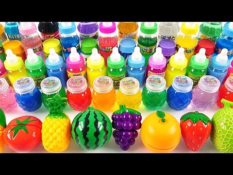 Satisfying Video l How to make Rainbow Pool into Mixing All My Glossy Slime & Fruit Cutting ASMR #99