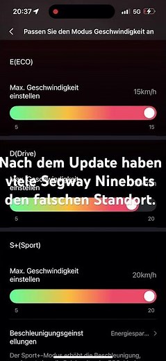 Segway wieder von 20 auf 22 Km/h einstellen nach Update