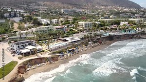 Aerial view of the coastline of the city of Hersonissos on the Greek island of Crete.
