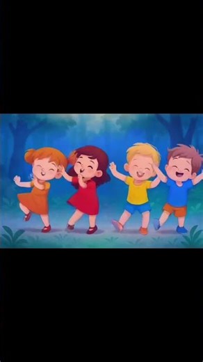“Happy Kids Dancing in the Forest”