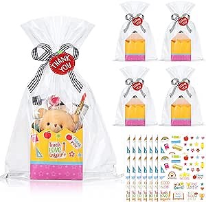 Pasimy 24 Set Teacher Appreciation Gift Bags Thank You Teacher Basket for Gifts Empty Appreciation Pencil Treat Boxes Back to School Gift Box Empty Basket Kit with Stickers for School Classroom