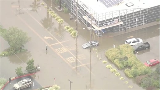 Aerial video of flooding in the San Francisco Bay Area as more rainfall looms