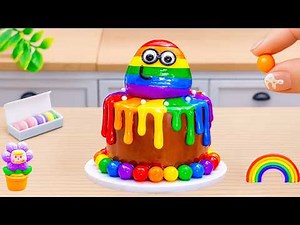 How to Make Rainbow Cake Recipe With Chocolate🌈Smooth Glossy Drip Cake Tutorial💖HT Mini Cakes