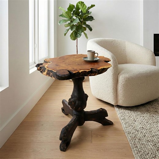 Solid Wood Side End Table With Turquoise Epoxy Resin; Live Edge Wild Olive Coffee Table; Turned Legs Laptop Stand; Burl Wooden Accent Decor - Etsy