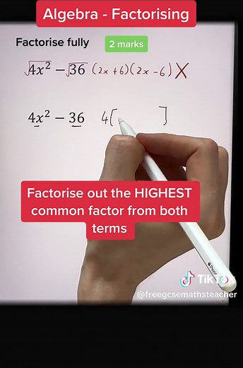 Factorising 4x^2 - 36 | Maths Algebra Dots GCSE