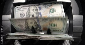 Dollar bills banknotes counting machine. Easy counting of dollar bills without errors. Efficiency accuracy of automatic money counting machine, saving time and effort when processing large amounts.