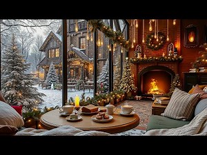 Cozy Winter Coffeehouse Ambience ☕ Soft Jazz Playlist & Fireplace Crackles for Focus, Work & Chill