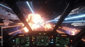 Immersive Spaceship Battle Simulation: Intense Dogfight in Deep Space with Explosions and Lasers