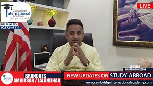 ਕਰੋਨਾ ਵਾਇਰਸ ਤੋਂ ਬਾਅਦ ਵਿਦੇਸ਼ ਪੜ੍ਹਾਈ ਕਰਨ ਜਾਣ ਵਾਲੇ ਵਿਦਿਆਰਥੀ ਕਦੋਂ ਟ੍ਰੈਵਲ ਕਰ ਸਕਦੇ ਨੇ ਕਿਹੜਾ ਦੇਸ਼ ਦੇਵੇਗਾ ਆਸਾਨੀ ਨਾਲ ਭਾਰਤੀ ਵਿਦਿਆਰਥੀਆਂ ਨੂੰ ਵੀਜ਼ੇ ➡ GET YOUR QUERIES ANSWERED BY #LIVE #SESSION ➡ GET NEW UPDATES ON IMMIGRATION ➡ FOR MORE INFO CALL US Helpline no : 📲92172-41111 #DONT #MISS #Cambridge International , #Academy # Stay Home # Stay Safe For any other query, call- #CambridgeInternationalAcademy Instagram: www.instagram.com/ciaamritsar Website: www.cambridgeinternationalacademy.com YouTube: tinyurl.c