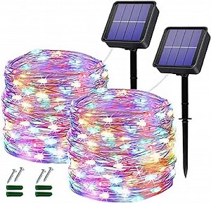 Lezonic Outdoor Solar Christmas Lights Waterproof,2 Pack Total 240LED 24M/80Ft Garden Light Waterproof 8 Modes Outdoor Copper Wire Solar String Lights Patio Decor,Porch Hanging Light (Colored)