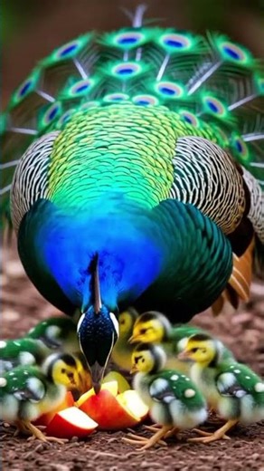 Mother Peacock Feeding 7 Baby Chicks 🍎 | Cute Peahen & Babies ASMR