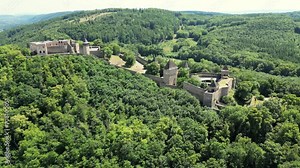 Aerial drone view of the landmark of Helfstyn Castle. Helftyn Castle overlooking the hills where the castle lies during a beautiful sunny day. Located in Czech republic Stock Video