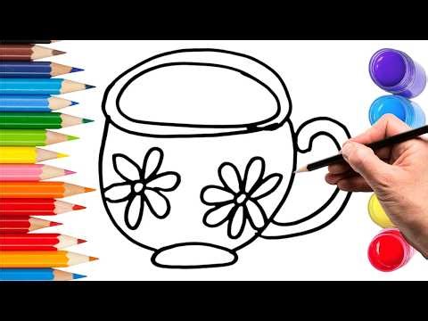 How To Draw cute Cup Drawing, Painting & Coloring For Kids and Toddlers_ Child Art 🐋🌈