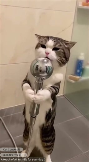 Shower cat goes full karaoke mode 😂🐱 #catlover #funny #viral #fyp #trend #cute #petvideo #lol
