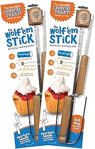 Wolf'em Marshmallow Roasting Stick - Multiple Cooking Attachments - Campfire Pie, S'More, and Hot Dog BBQ Roaster | Easy Spin Handles…